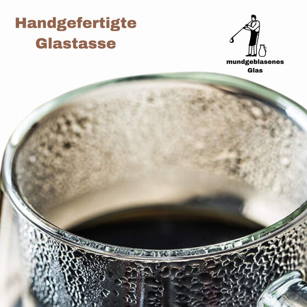 BPlanet Glas-Kaffeetasse, doppelwandig, isoliertes Trinkglas mit Griff | 250 ml