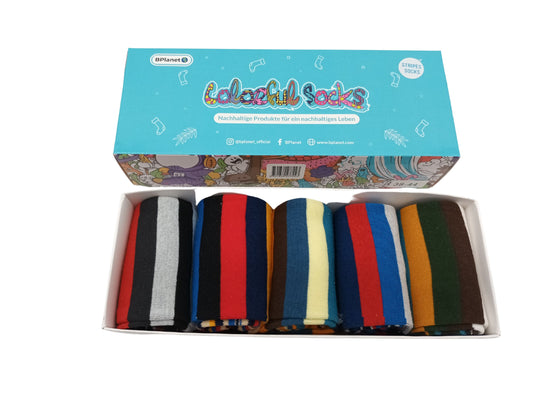 Colorful Socks Box | 5 Paar gestreifte Socken | Geschenkbox