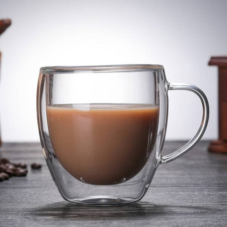 BPlanet Glas-Kaffeetasse, doppelwandig, isoliertes Trinkglas mit Griff | 250 ml