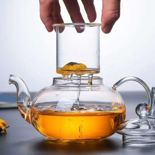 Glas-Teekanne mit Teesieb, Teekanne mit Sieb für losen Tee, hitzebeständige Teekanne aus Borosilikatglas mit herausnehmbarem Teesieb (600 ml)