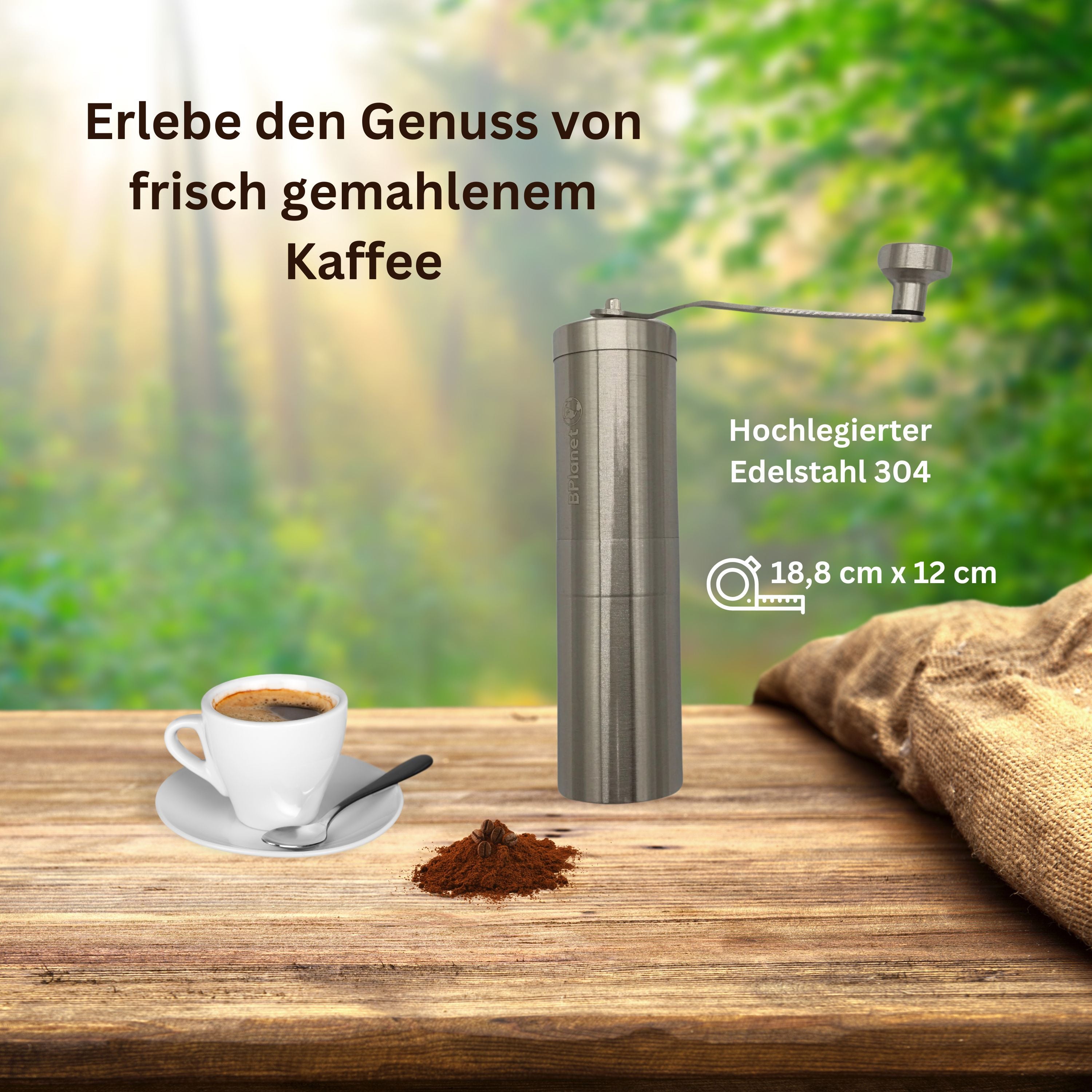 Kaffeemühle manuell mit Kegelmahlwerk | Kaffeemühle händisch - Coffee Grinder aus Edelstahl