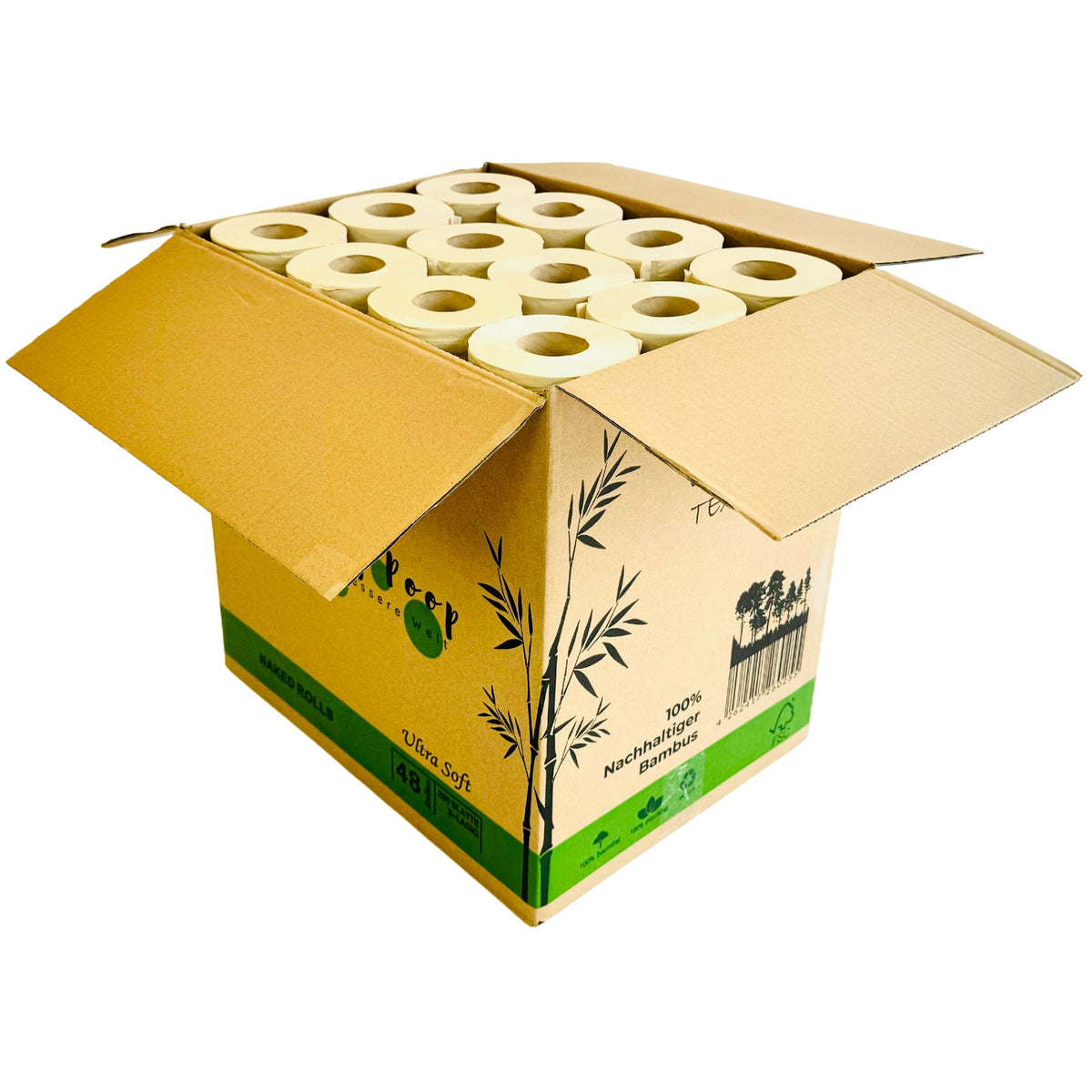 BPlanet Toilettenpapier aus 100 % Bambus: 48 Rollen | Ungebleicht & ohne Einzelverpackung