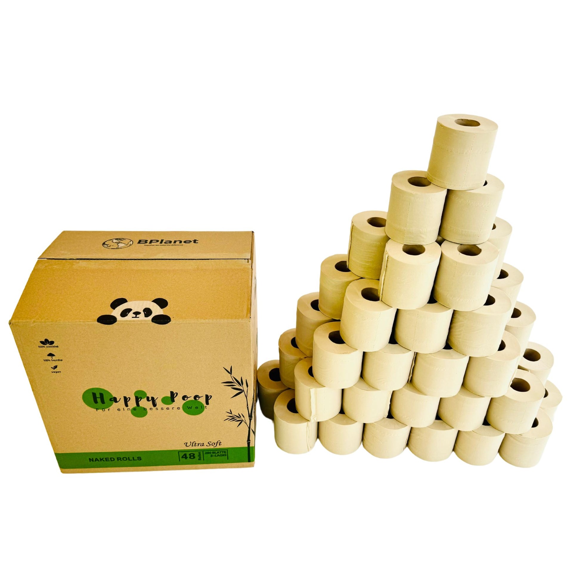 BPlanet Toilettenpapier aus Bambus: 48 Rollen | Nachhaltiges Bambus-Klopapier | Ungebleicht & ohne Einzelverpackung