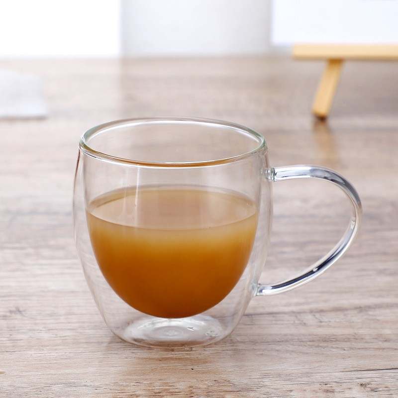 BPlanet Glas-Kaffeetasse, doppelwandig, isoliertes Trinkglas mit Griff | 250 ml