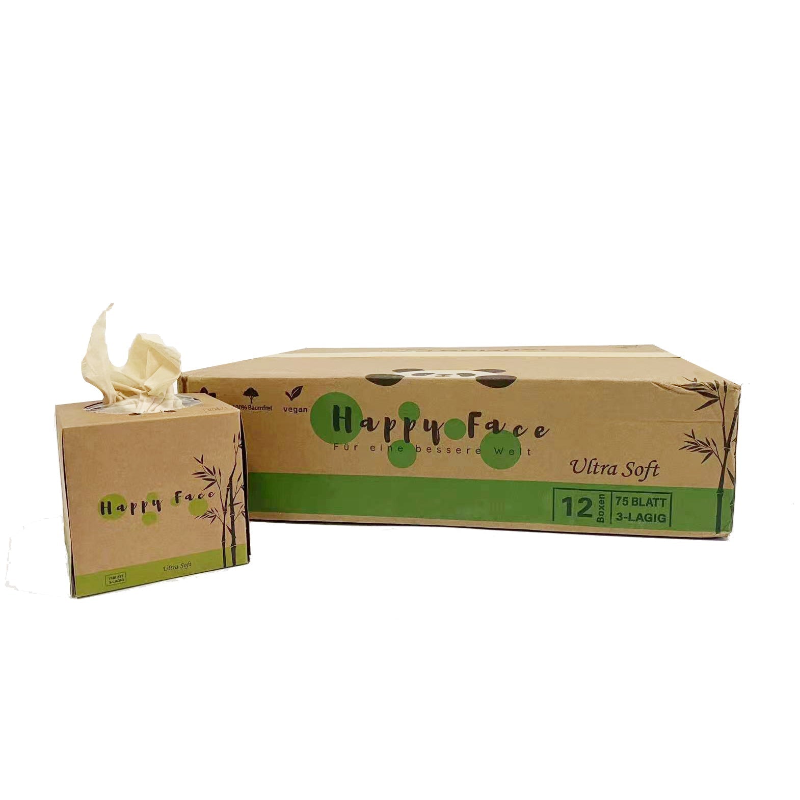 Bambus-Taschentücher | 12 Boxen (75 Blatt pro Box) - 3-lagig | 100% Bambus