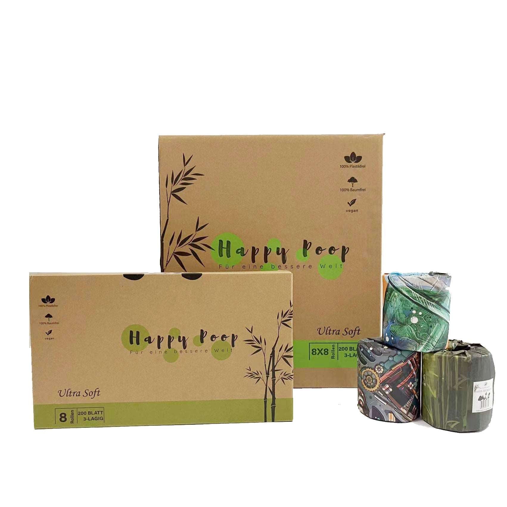Bambus-Toilettenpapier 64 Rollen (8x8 Rollen) | Nachhaltiges Bambus-Klopapier