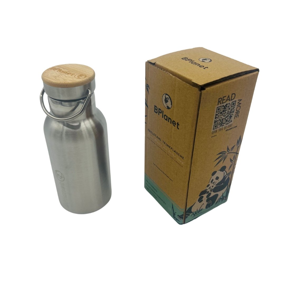 BPlanet Trinkflasche/ Wasserflasche aus Edelstahl und Bambus - Zero Waste 350ml