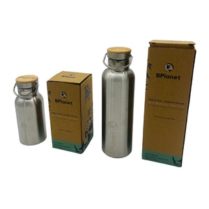 BPlanet Trinkflasche/ Wasserflasche aus Edelstahl und Bambus