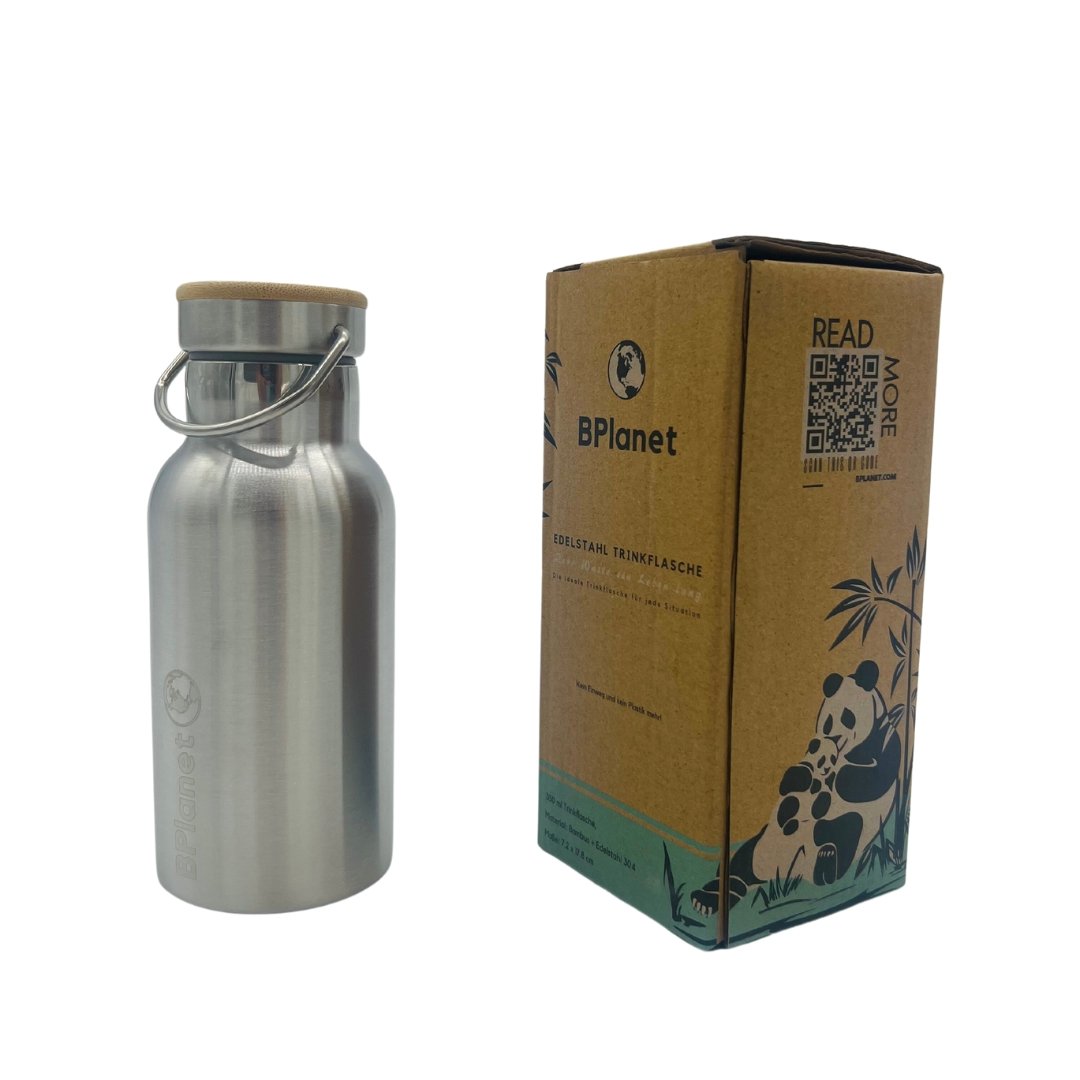 BPlanet Trinkflasche/ Wasserflasche aus Edelstahl und Bambus - Zero Waste