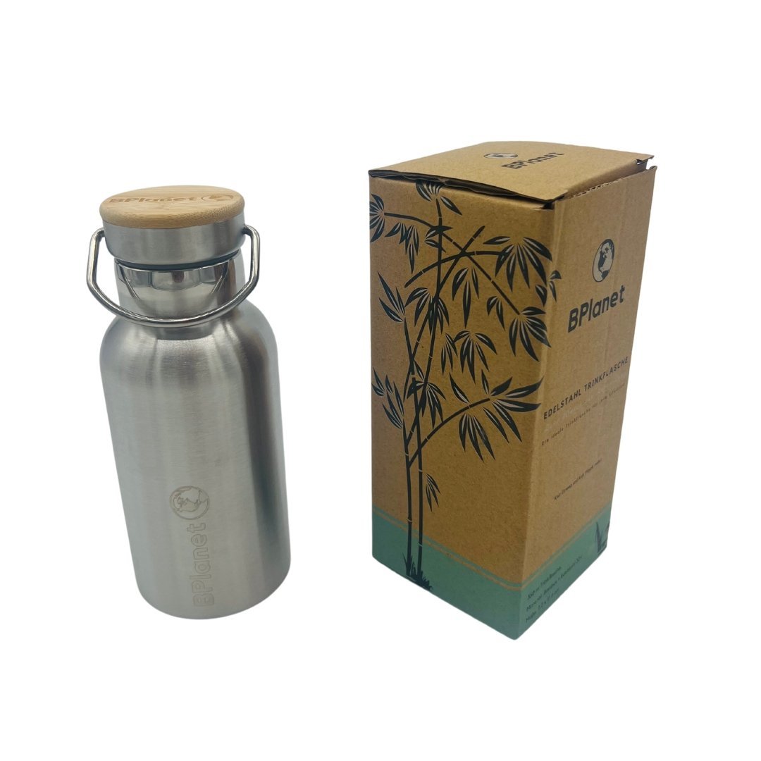BPlanet Trinkflasche/ Wasserflasche aus Edelstahl und Bambus - Zero Waste