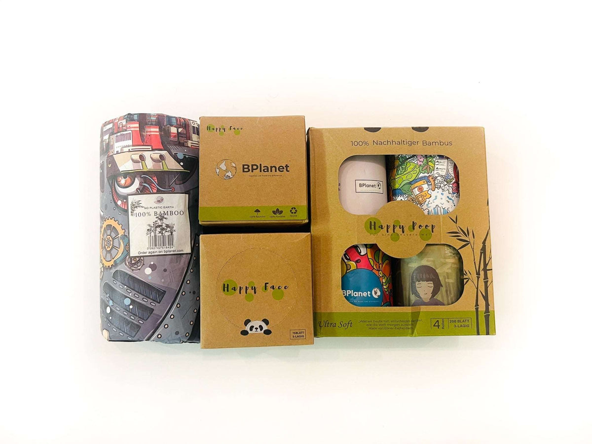 Kennenlernpaket – Happy Collection | Bambus-Toilettenpapier, Küchenrolle & Taschentücher