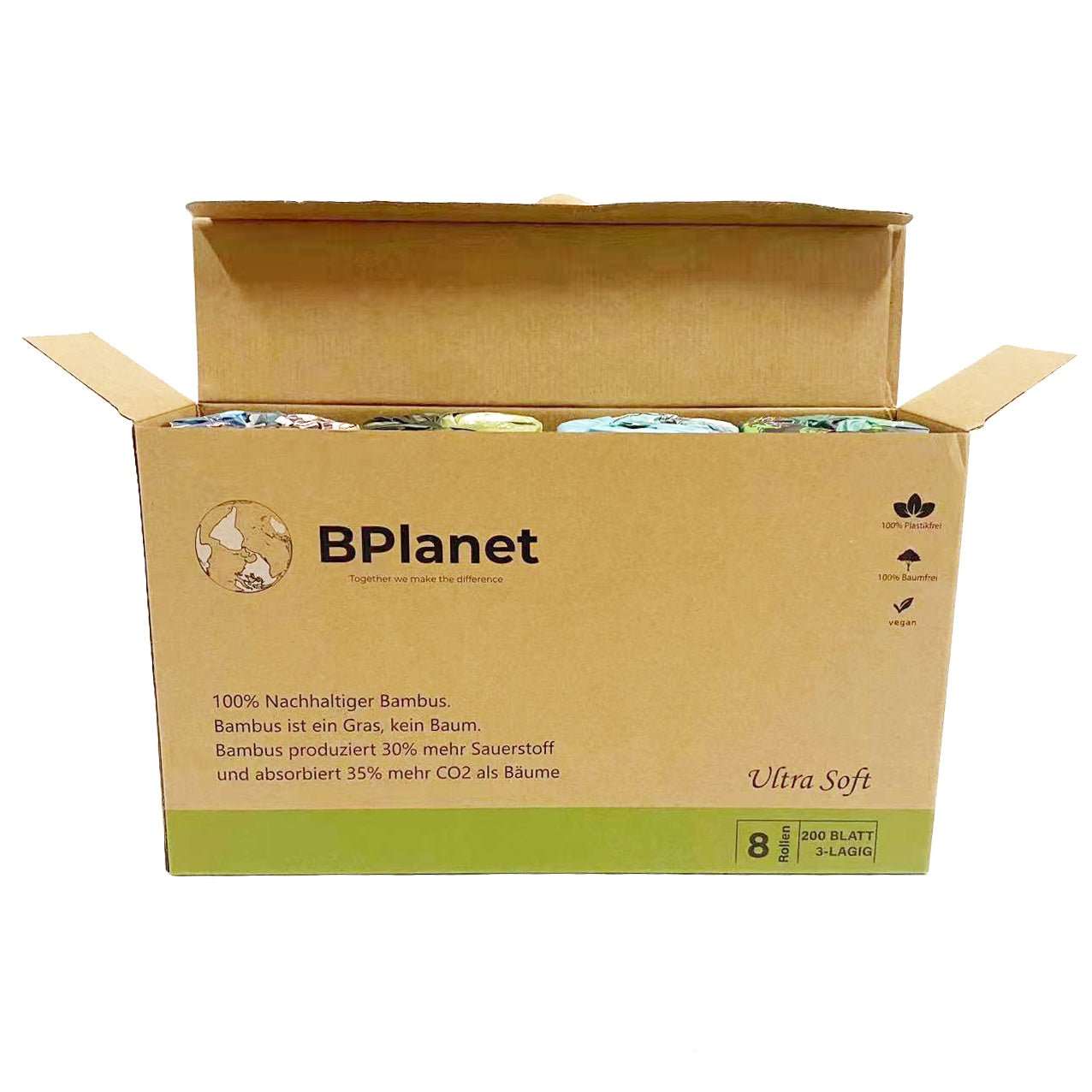 Toilettenpapier aus 100% Bambus - 8 Rollen | BPlanet